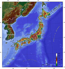 Mapa topogr&aacute;fico de Jap&oacute;n.